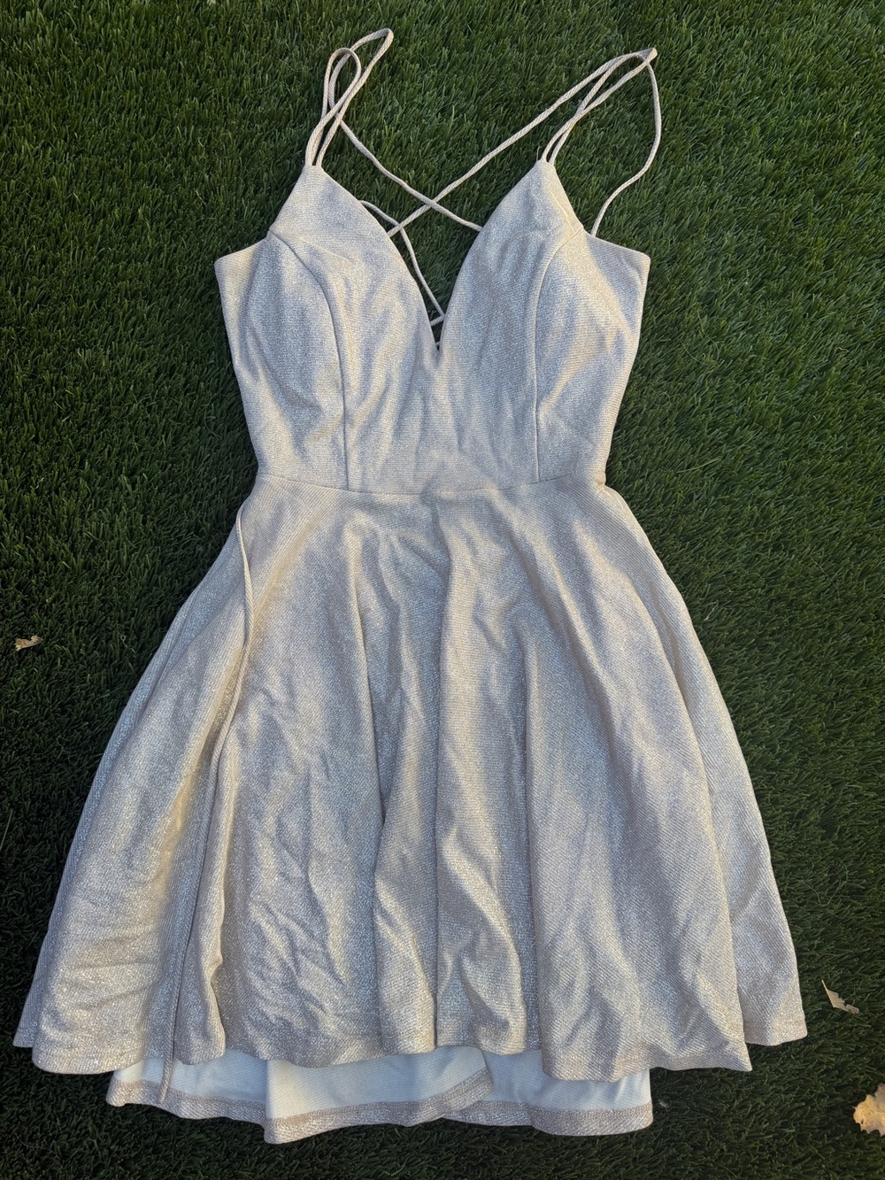 Windsor Silver Sparkle Crisscross-Strap Mini Dress